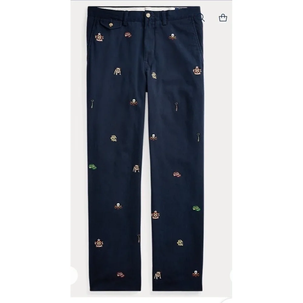 NWT Polo Ralph Lauren Embroidered Skull Preppy Twill Chino Pants W34×L30